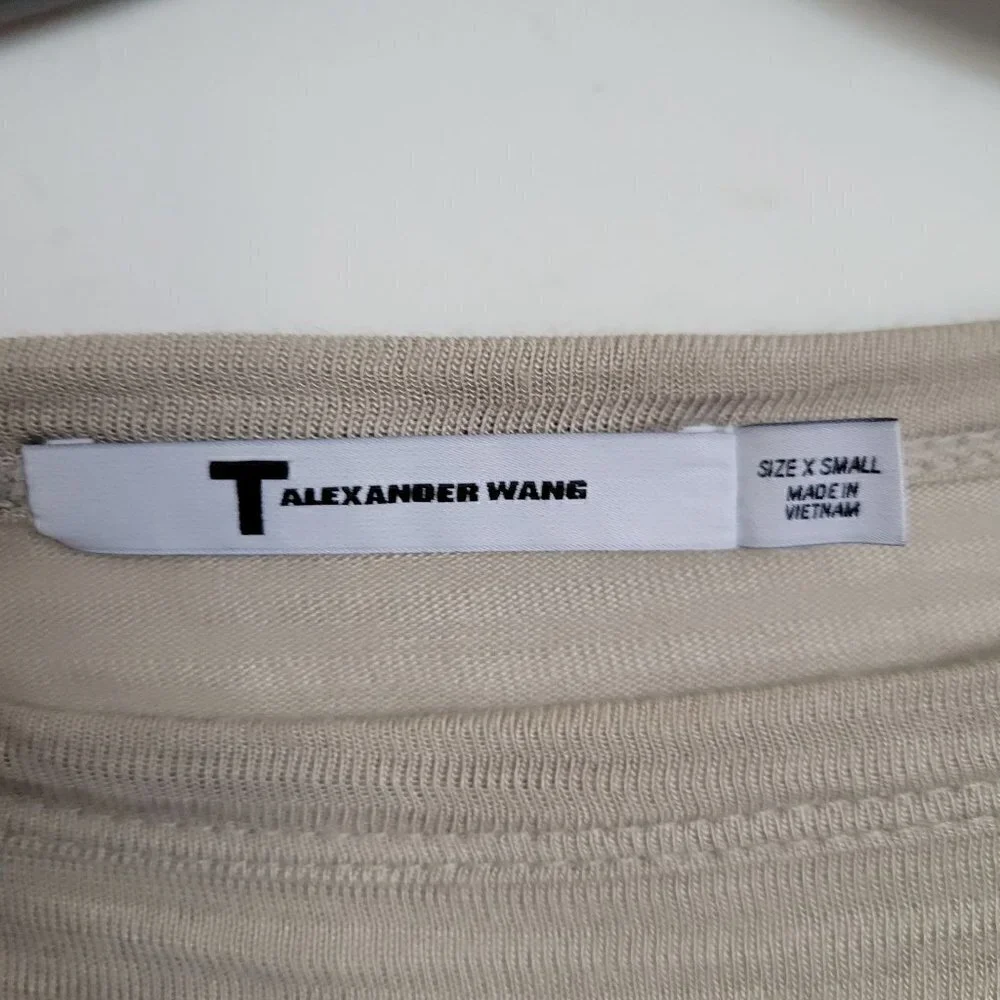 Alexander Wang Tan Cream Striped Textured Short Sleeve Tee Shirt Dress Size XS